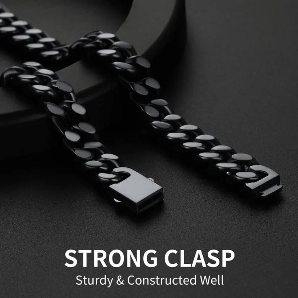 Men's 12mm Width Steel 18K Gold Plated Black Durable Hip Hop Cuban Chain Jewelry - Picture 3 of 7